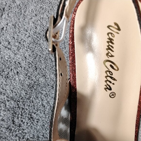 Venus Celia Shoes Womens Size 8.5 Red Studded Slingback Heels Pointed Toe Mesh - Picture 6 of 13